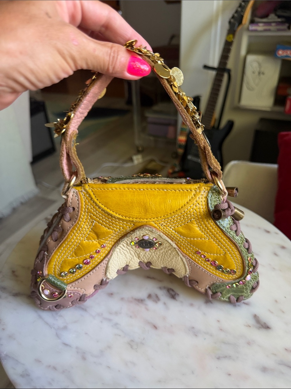 Beaded Mini Shoulder Bag in Green, Yellow and Pink - Picture 3 of 8